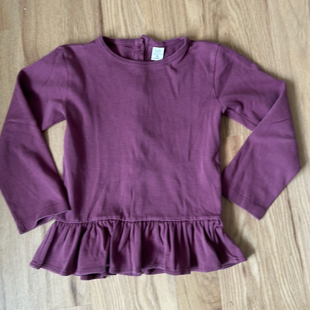 Kate Quinn organic lilac top, buttons down the back, ruffly hem girls size 8 yrs